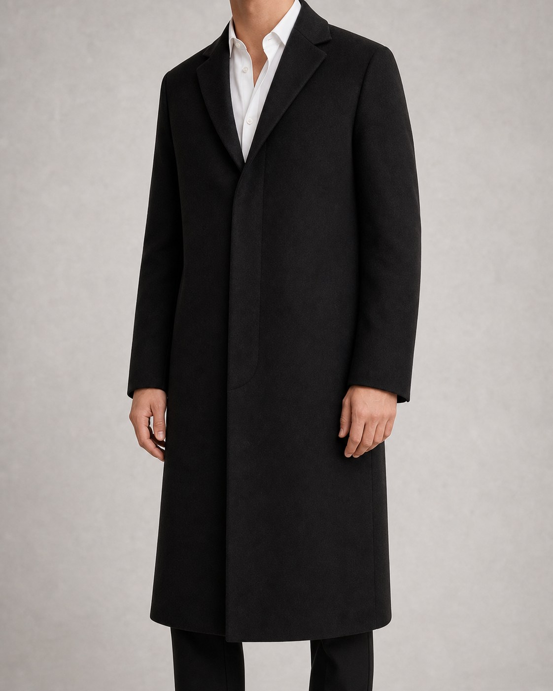 Model wearing Black Long Coat