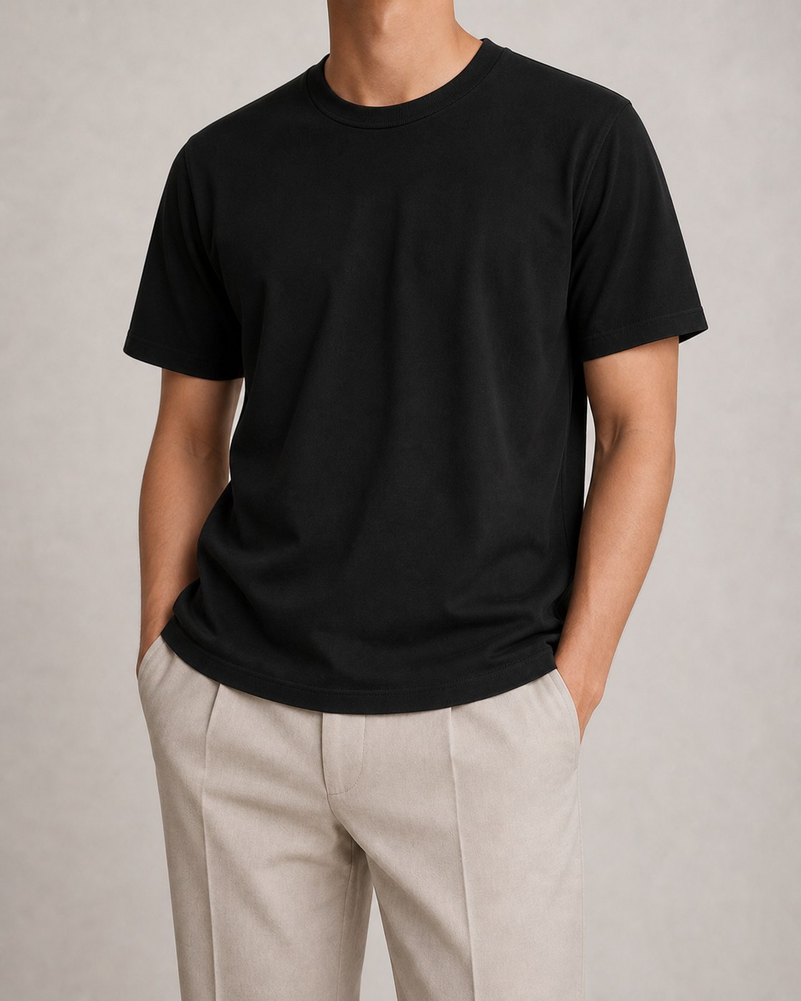 Model wearing Black Cotton Tee